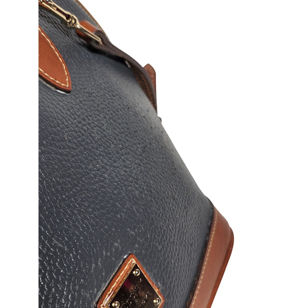 Dooney & Bourke Zip Zip Satchel‎ Navy Blue Pebbled Leather Tan Trim Dome Bag - Picture 8 of 13